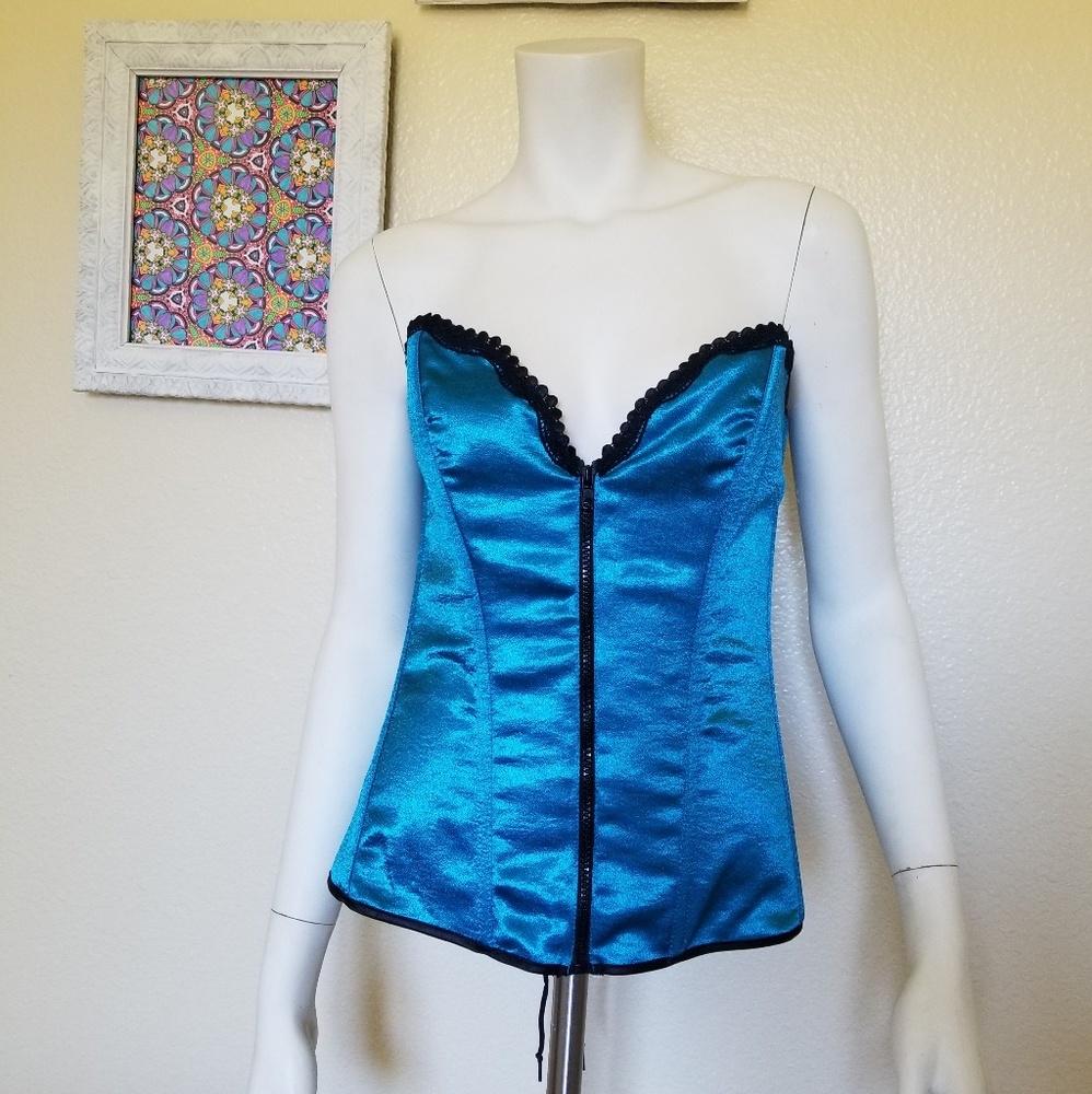 Blue Satin Zip Up Corset